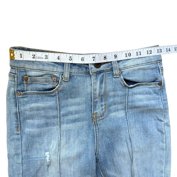 Indigo Rein Skinny Jeans Juniors 3 W26 Blue Mid Rise Frayed Hem Distressed Denim - Picture 6 of 11